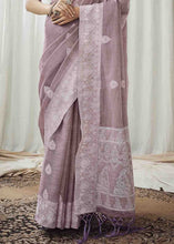 Load image into Gallery viewer, African Purple Woven Chikankari Linen Saree