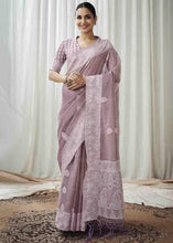 Load image into Gallery viewer, African Purple Woven Chikankari Linen Saree