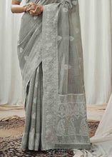 Load image into Gallery viewer, Seal Grey Woven Chikankari Linen Saree