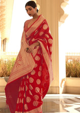 Carica l'immagine nel visualizzatore Galleria,Crimson Red Woven Soft Kanjivaram Silk Saree with overall Butti work