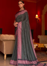 Load image into Gallery viewer, Greyish Black Designer Silk Saree