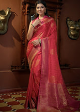 Cargar imagen en el visor de la galería, Raspberry Red Designer Satin Silk Saree