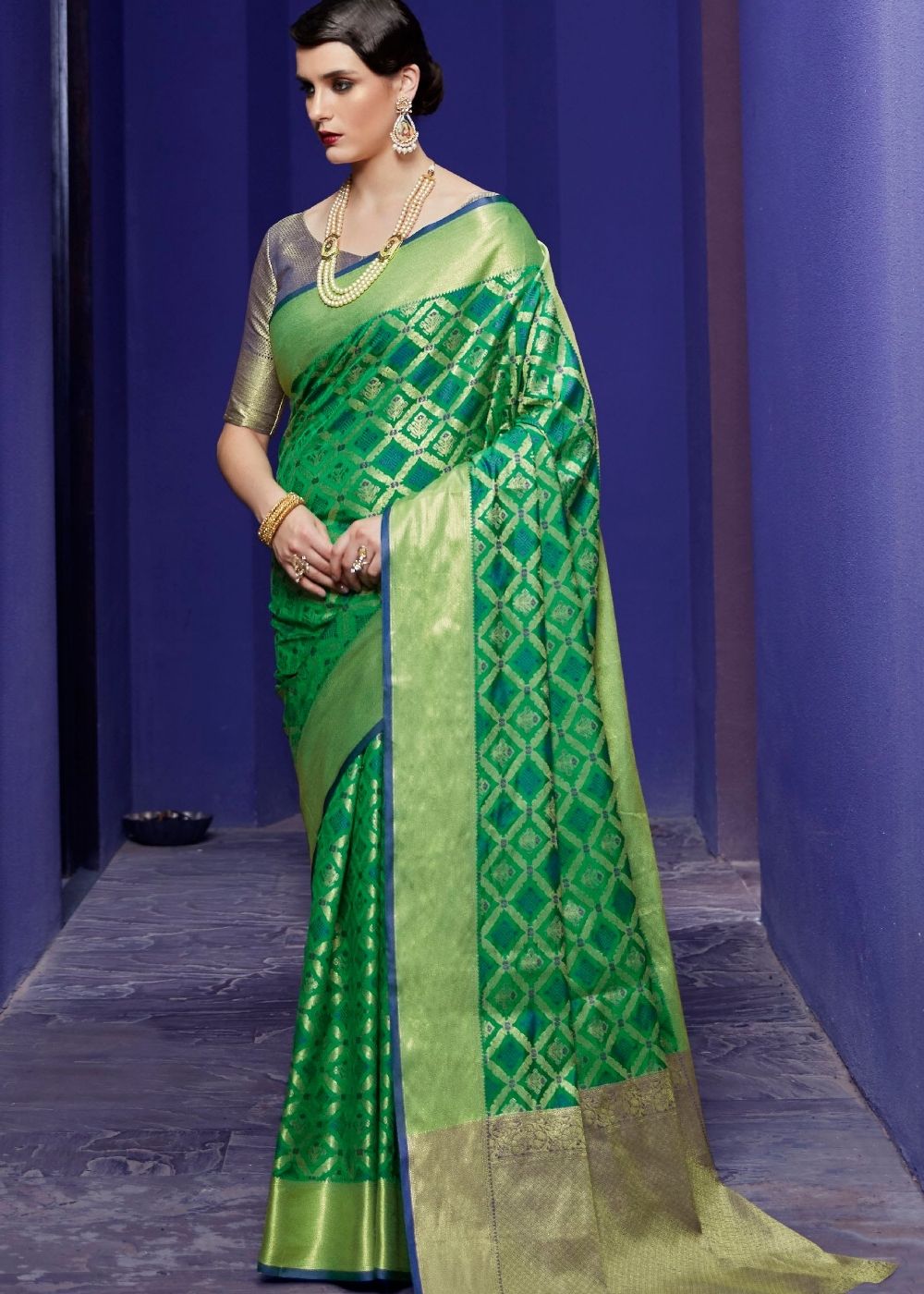 Shamrock Green Woven Patola Silk Saree