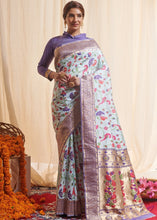 Cargar imagen en el visor de la galería, Powder Blue Woven Paithani Silk Saree