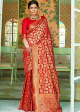 Load image into Gallery viewer, Cherry Red Woven Banarasi Brocade Silk Saree