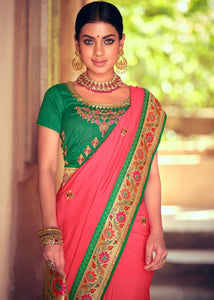 Raspberry Pink Woven Paithani Banarasi Silk Saree with Swarovski work & Embroidered Blouse