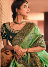 Load image into Gallery viewer, Fern Green Woven Banarasi Silk Saree with Embroidered Blouse