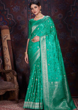 Load image into Gallery viewer, Jungle Green Zari Woven Satin Silk Saree