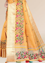 Laden Sie das Bild in den Galerie-Viewer, Golden Yellow Organza Silk Saree with Tassels on Pallu