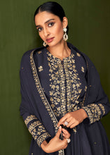 Load image into Gallery viewer, Dark Slate Grey Floral Embroidered Georgette Plazzo Suit
