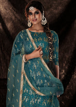 Load image into Gallery viewer, Dark Firozi Blue Designer Soft Net Sharara Suit with Sequin work