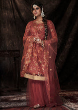 Load image into Gallery viewer, Chestnut Brown Designer Soft Net Sharara Suit with Sequin work