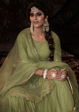 Load image into Gallery viewer, Pistachio Green Designer Soft Net Sharara Suit with Sequin work