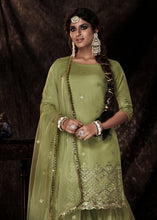 Load image into Gallery viewer, Pistachio Green Designer Soft Net Sharara Suit with Sequin work