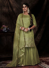 Load image into Gallery viewer, Pistachio Green Designer Soft Net Sharara Suit with Sequin work