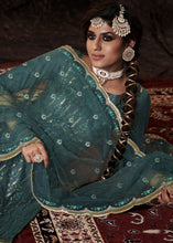 Load image into Gallery viewer, Cyprus Green Designer Soft Net Sharara Suit with Sequin work