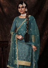 Load image into Gallery viewer, Cyprus Green Designer Soft Net Sharara Suit with Sequin work