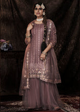 Load image into Gallery viewer, Plum Purple Designer Soft Net Sharara Suit with Sequin work