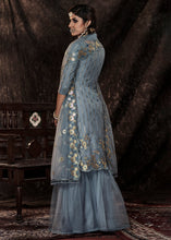 Load image into Gallery viewer, Slate Grey Designer Soft Net Sharara Suit with Sequin work