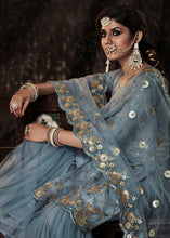 Load image into Gallery viewer, Slate Grey Designer Soft Net Sharara Suit with Sequin work