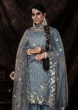 Load image into Gallery viewer, Slate Grey Designer Soft Net Sharara Suit with Sequin work