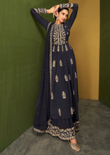 Load image into Gallery viewer, Dark Slate Grey Floral Embroidered Georgette Plazzo Suit