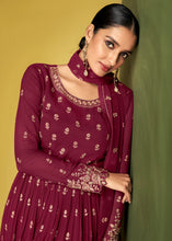 Load image into Gallery viewer, Dark Pink Floral Embroidered Georgette Plazzo Suit