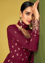 Load image into Gallery viewer, Dark Pink Floral Embroidered Georgette Plazzo Suit