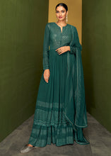 Load image into Gallery viewer, Teal Green Sequinned Georgette Plazzo Suit