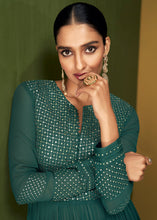 Load image into Gallery viewer, Teal Green Sequinned Georgette Plazzo Suit