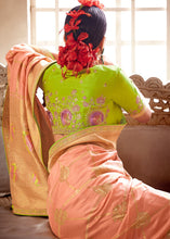 Load image into Gallery viewer, Peach Pink Woven Dola Silk Saree with Contrast Embroidered Border