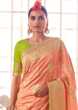 Load image into Gallery viewer, Peach Pink Woven Dola Silk Saree with Contrast Embroidered Border