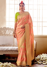 Load image into Gallery viewer, Peach Pink Woven Dola Silk Saree with Contrast Embroidered Border