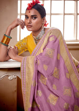Load image into Gallery viewer, Lilac Purple Woven Dola Silk Saree with Contrast Embroidered Border