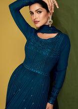Load image into Gallery viewer, Space Blue Sequins &amp; Embroidered Georgette Plazzo Suit