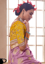Load image into Gallery viewer, Lilac Purple Woven Dola Silk Saree with Contrast Embroidered Border