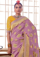 Load image into Gallery viewer, Lilac Purple Woven Dola Silk Saree with Contrast Embroidered Border