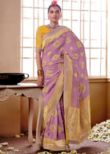 Load image into Gallery viewer, Lilac Purple Woven Dola Silk Saree with Contrast Embroidered Border