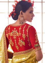 Load image into Gallery viewer, Canary Yellow Woven Dola Silk Saree with Contrast Embroidered Border
