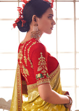 Load image into Gallery viewer, Canary Yellow Woven Dola Silk Saree with Contrast Embroidered Border