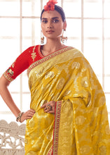 Load image into Gallery viewer, Canary Yellow Woven Dola Silk Saree with Contrast Embroidered Border