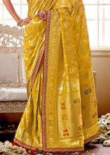 Load image into Gallery viewer, Canary Yellow Woven Dola Silk Saree with Contrast Embroidered Border