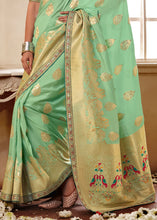 Load image into Gallery viewer, Pastel Green Woven Dola Silk Saree with Contrast Embroidered Border