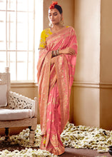Load image into Gallery viewer, Punch Pink Woven Dola Silk Saree with Contrast Embroidered Border