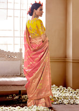 Load image into Gallery viewer, Punch Pink Woven Dola Silk Saree with Contrast Embroidered Border