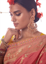 Load image into Gallery viewer, Punch Pink Woven Dola Silk Saree with Contrast Embroidered Border