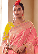 Load image into Gallery viewer, Punch Pink Woven Dola Silk Saree with Contrast Embroidered Border
