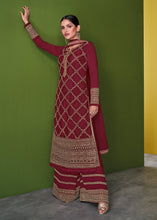 Load image into Gallery viewer, Garnet Red Georgette Embroidered Plazzo Suit