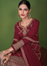 Load image into Gallery viewer, Garnet Red Georgette Embroidered Plazzo Suit