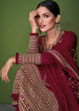 Load image into Gallery viewer, Garnet Red Georgette Embroidered Plazzo Suit